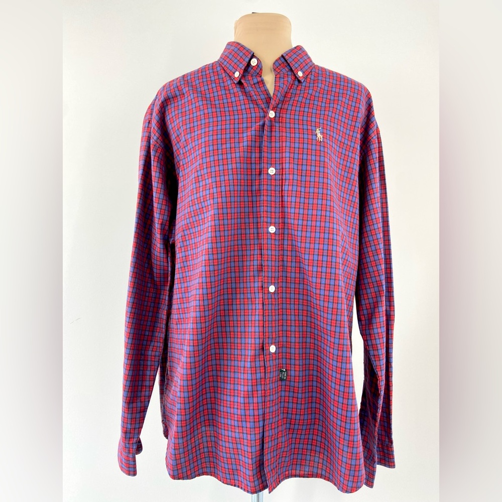 Ralph Lauren Red Blue Plaid Long Sleeve Button Down Shirt | Sz L (see be